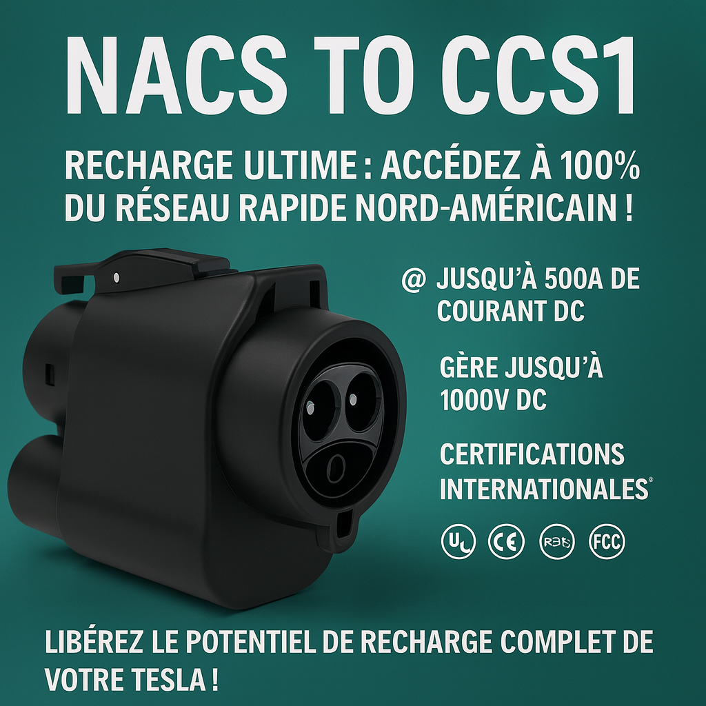 Adaptateur de Charge Rapide DC NACS (Tesla) vers CCS1 500A 1000V 250KW