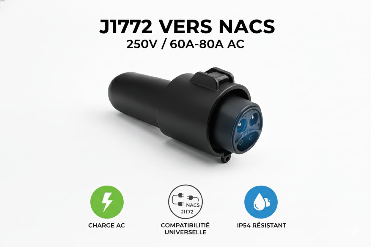 🔌 Adaptateur J1772 → NACS (Tesla) – ChargeVert