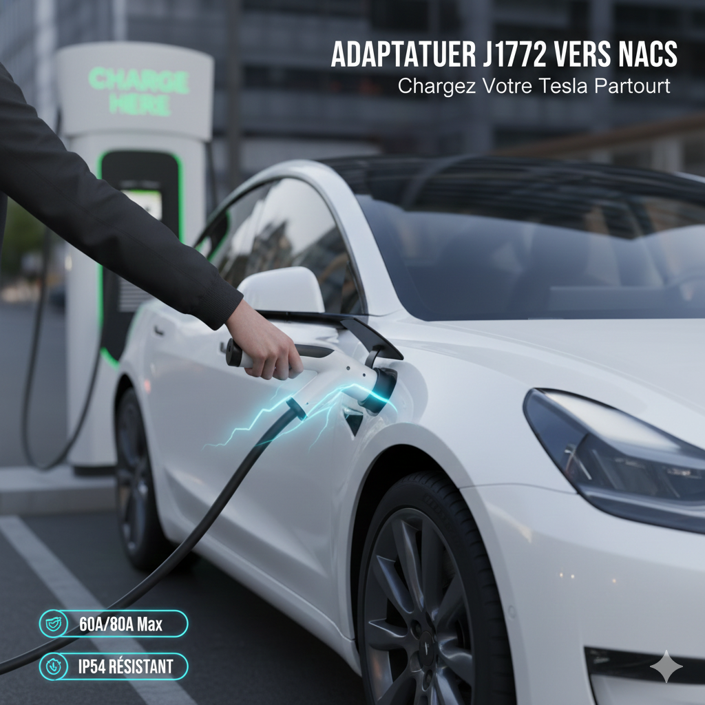 🔌 Adaptateur J1772 → NACS (Tesla) – ChargeVert